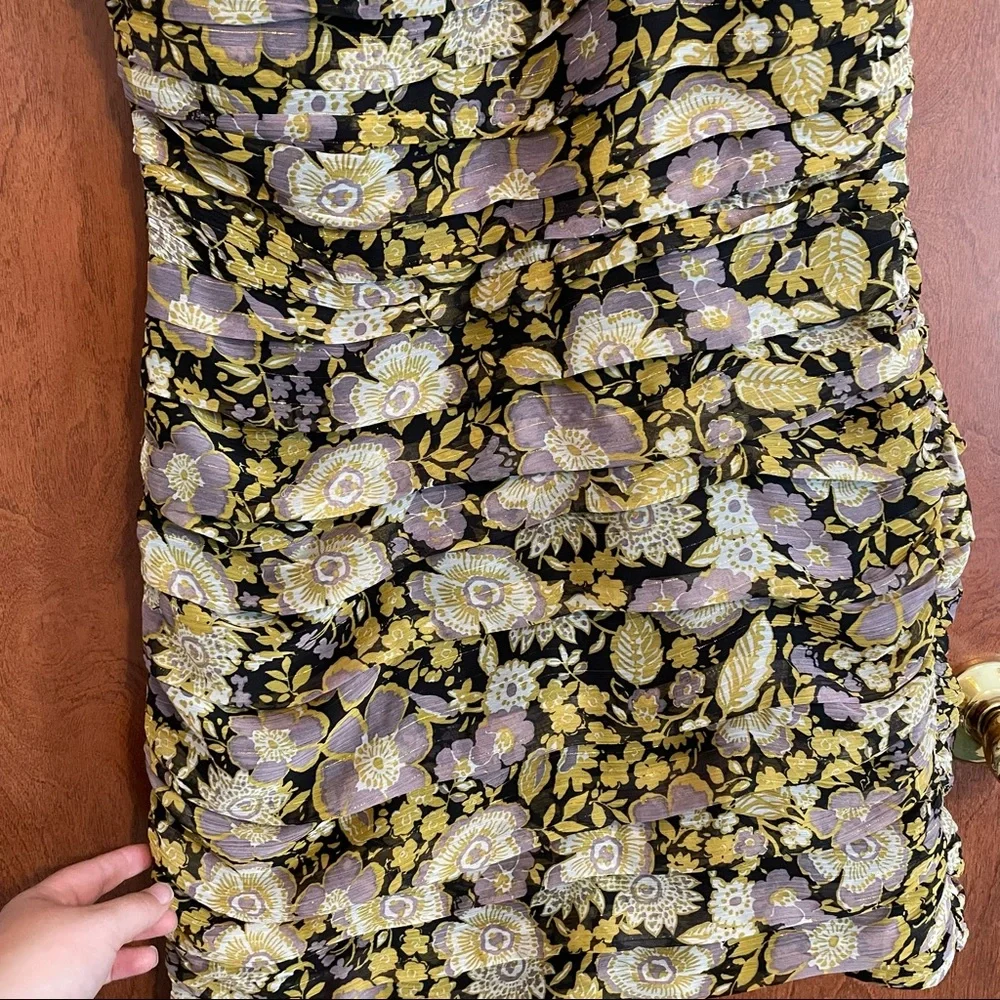 Zara One Shoulder Floral Ruched Gathered Mini Dress. - Picture 5 of 7